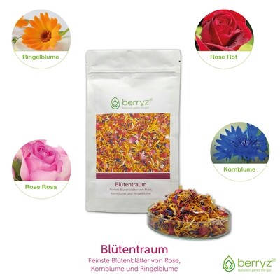 Essblüten | Duftend Farbenfroher Blüten-Mix aus Rosenblüten Ringelblumenblüten Kornblumenblüten | essbare Blüten
