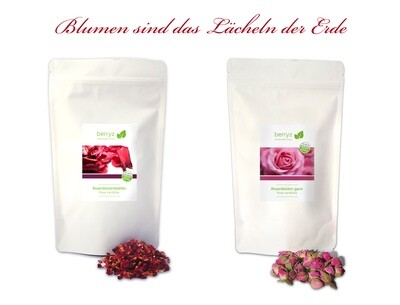 Echte Rosenblütenblätter getrocknet rot | Herrlich duftend, volles Aroma 50g | essbare Blüten natürlich rein | Rosenblüten Tee