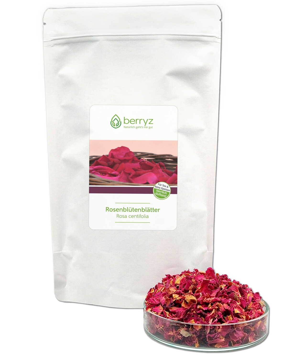 Echte Rosenblütenblätter getrocknet rot | Herrlich duftend, volles Aroma 50g | essbare Blüten natürlich rein | Rosenblüten Tee