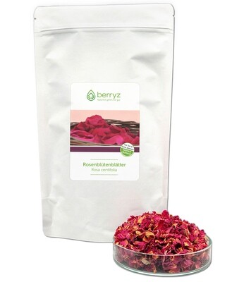 Echte Rosenblütenblätter getrocknet rot | Herrlich duftend, volles Aroma 50g | essbare Blüten natürlich rein | Rosenblüten Tee