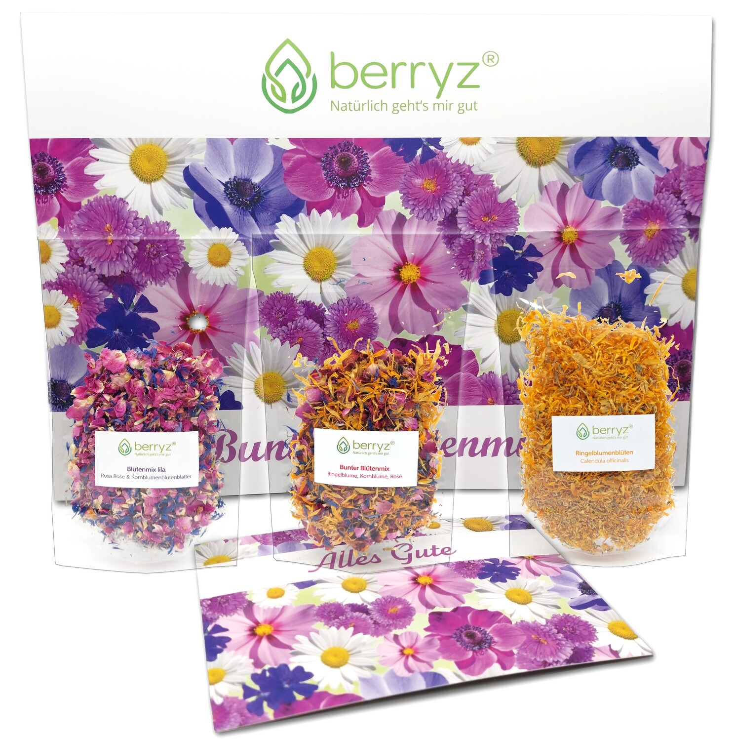Essbare Blüten | Kreativset mit 3 tollen Sorten Blüten und Grußkarte | Essblüten | Tolles Geschenk