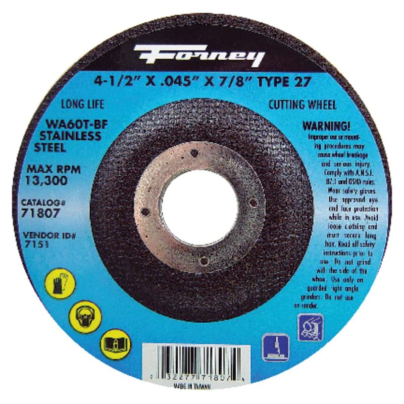 Forney 4-1/2 in. D X 7/8 in. Aluminum Oxide Metal Cut-Off Wheel 1 pc