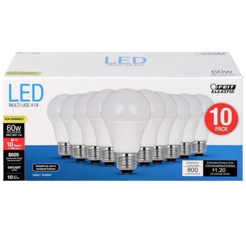 Feit A19 E26 (Medium) LED Bulb Daylight 60 Watt Equivalence 10 pk