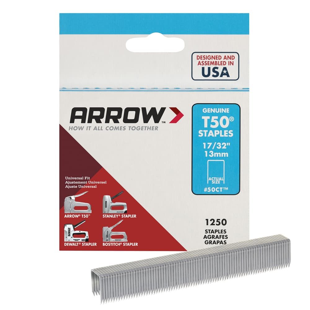 Arrow T50 3/8 in. W X 17/32 in. L 18 Ga. Flat Crown Heavy Duty Staples 1250 pk