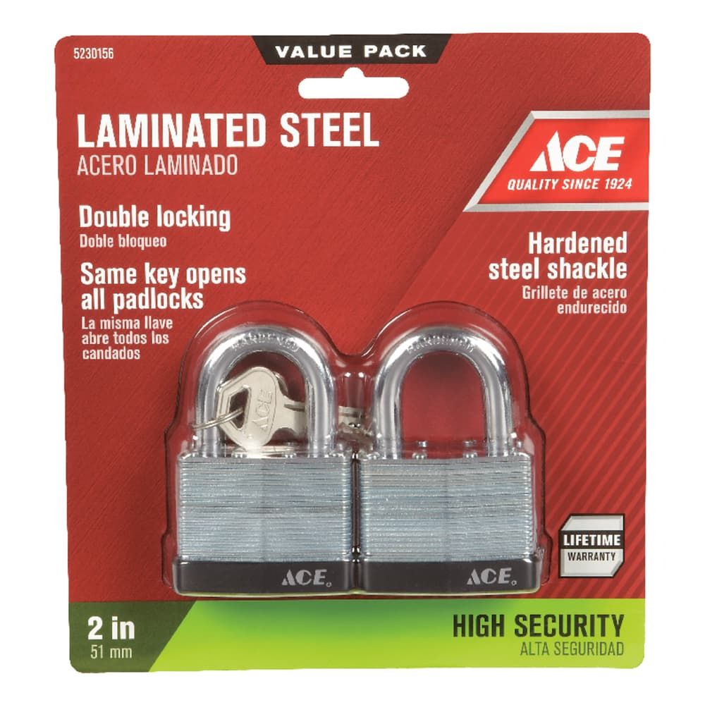 Ace 1-1/2 in. H X 2 in. W X 1-1/16 in. L Laminated Steel Double Locking Padlock