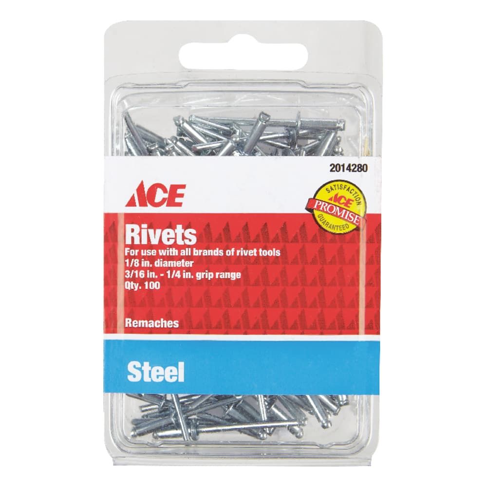 Ace 1/8 in. D X 1/4 in. Steel Rivets Silver 100 pk