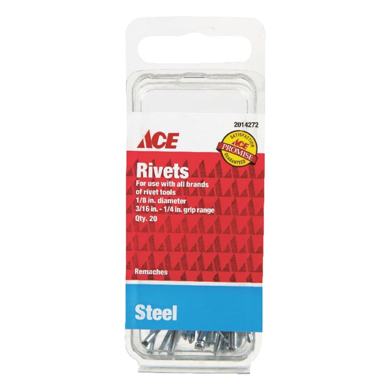 Ace 1/8 in. D X 1/4 in. Steel Rivets Silver 20 pk