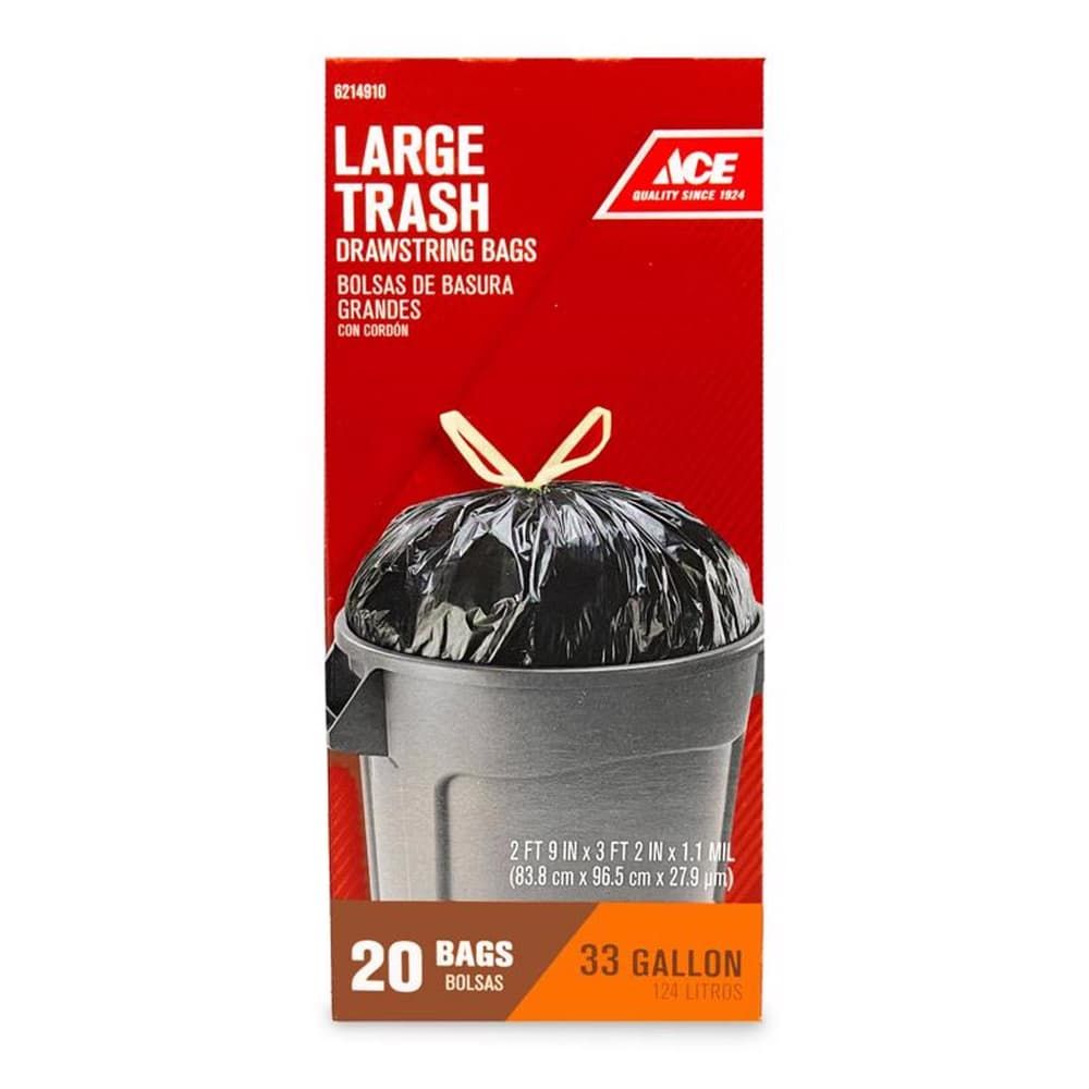 Ace 33 gal No Scent Trash Bags Drawstring 20 pk