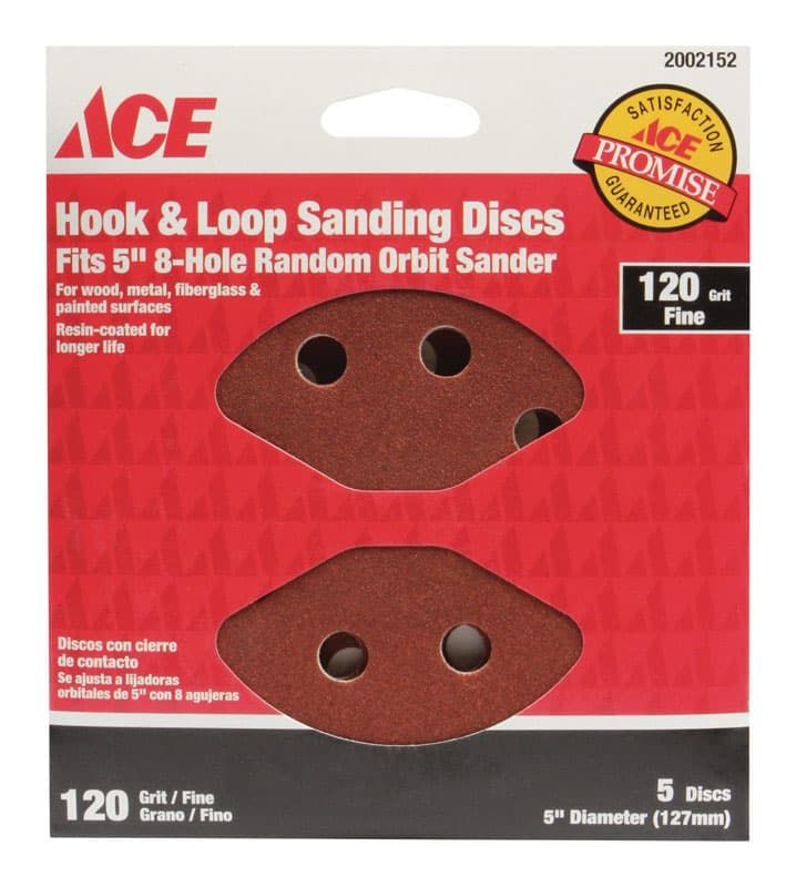 Ace 5 in. Aluminum Oxide Hook and Loop Sanding Disc 120 Grit Fine 5 pk