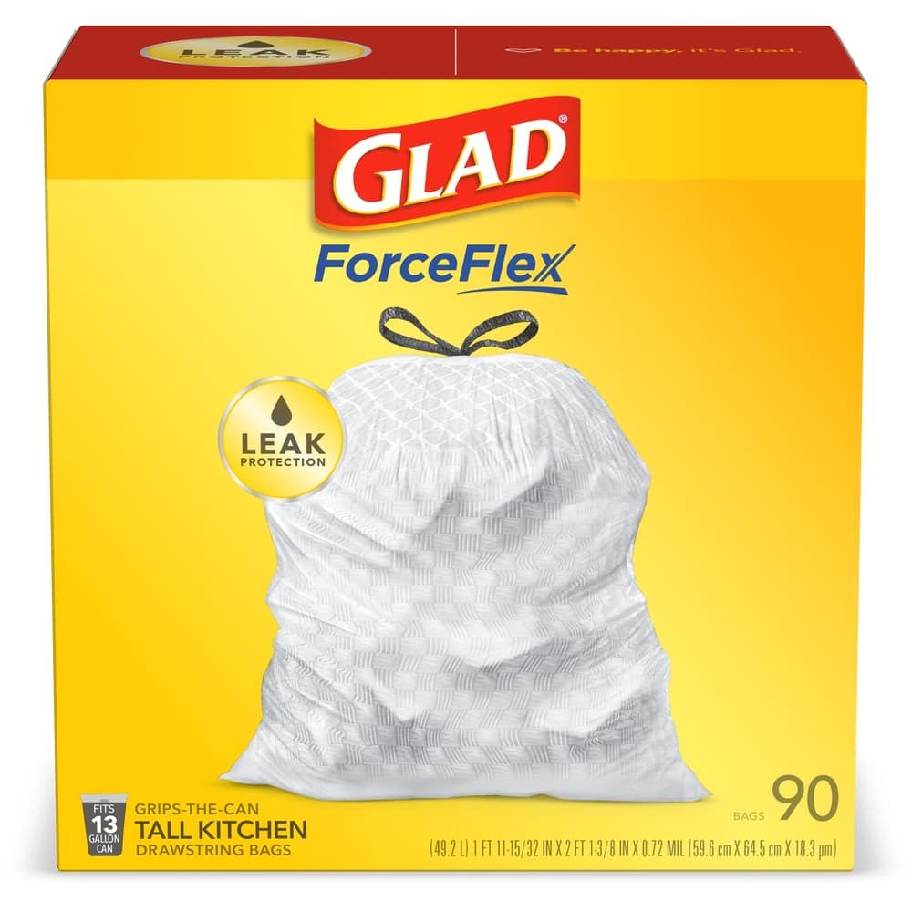 Glad ForceFlex 13 gal No Scent Tall Kitchen Bags Drawstring 90 pk