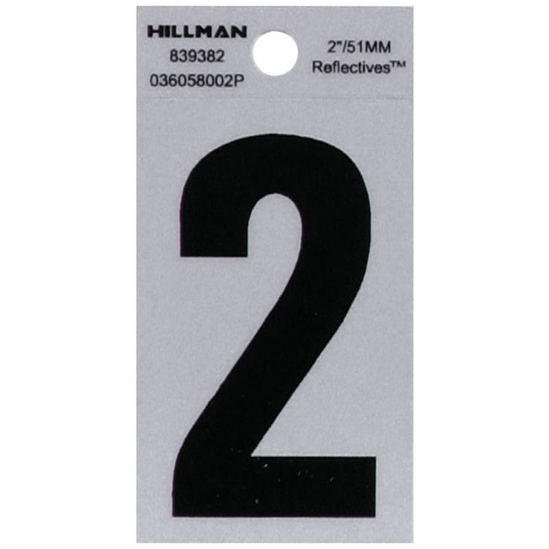 HILLMAN 2 in. Reflective Black Vinyl  Self-Adhesive Number 2 1 pc