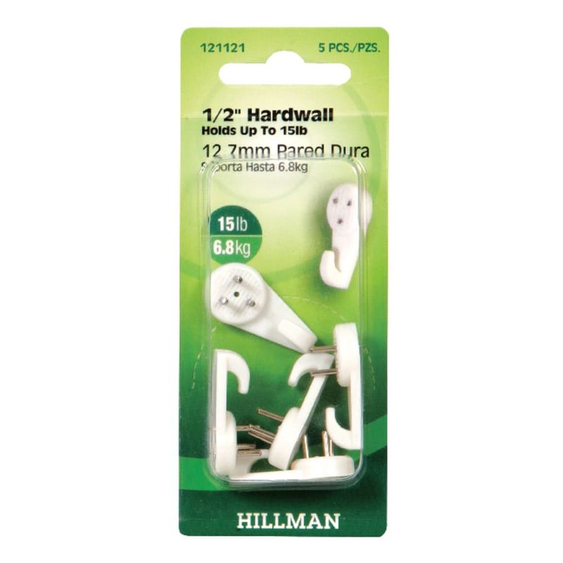 HILLMAN Plastic Coated White Hardwall Hanging Hooks 15 lb 5 pk