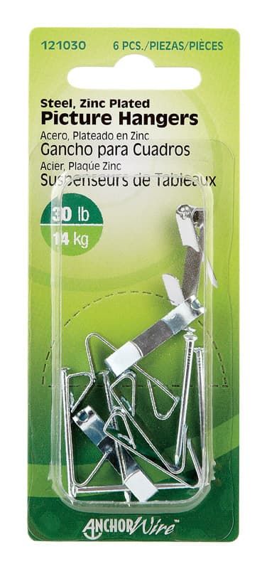 HILLMAN Zinc Silver Conventional Picture Hanger 30 lb 6 pk