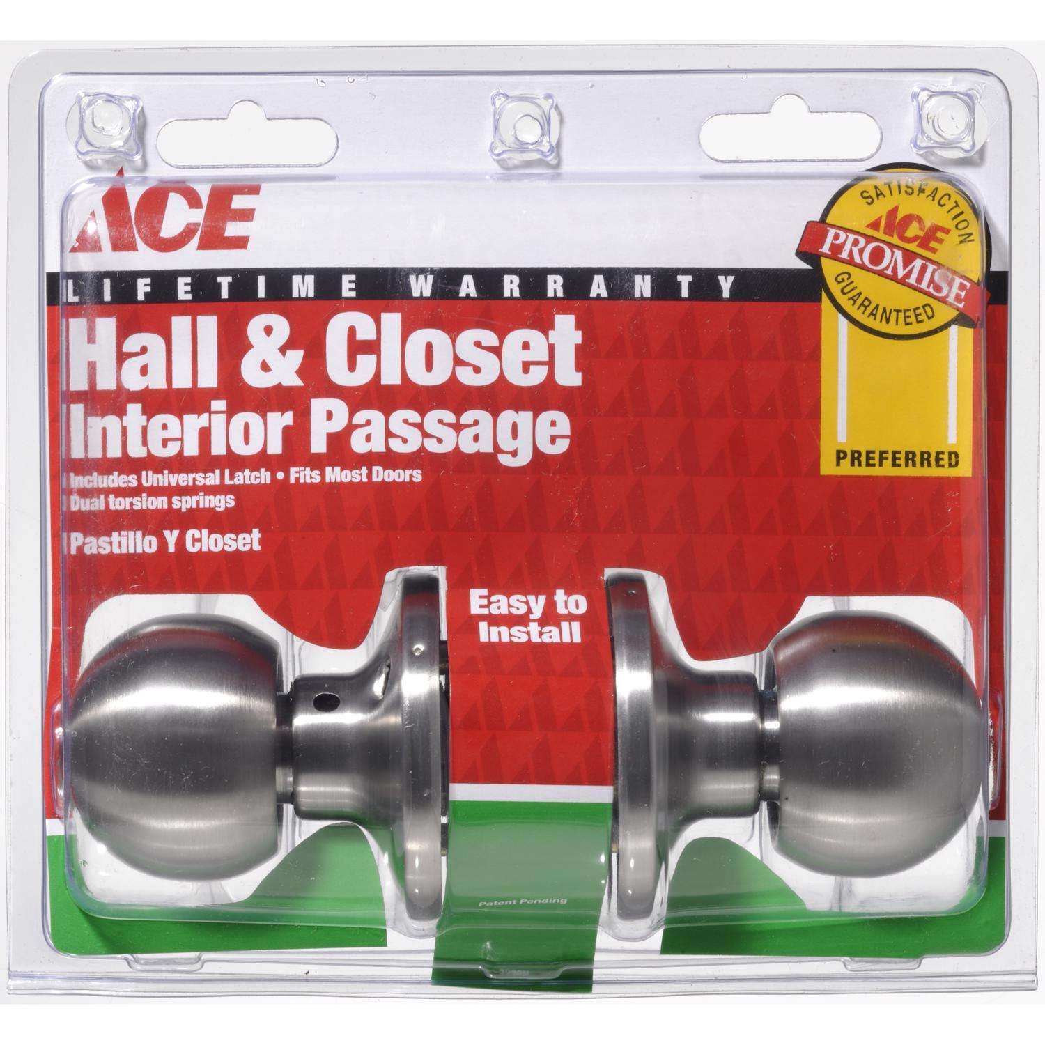 Ace Ball Satin Passage Door Knob 1-3/4 in.