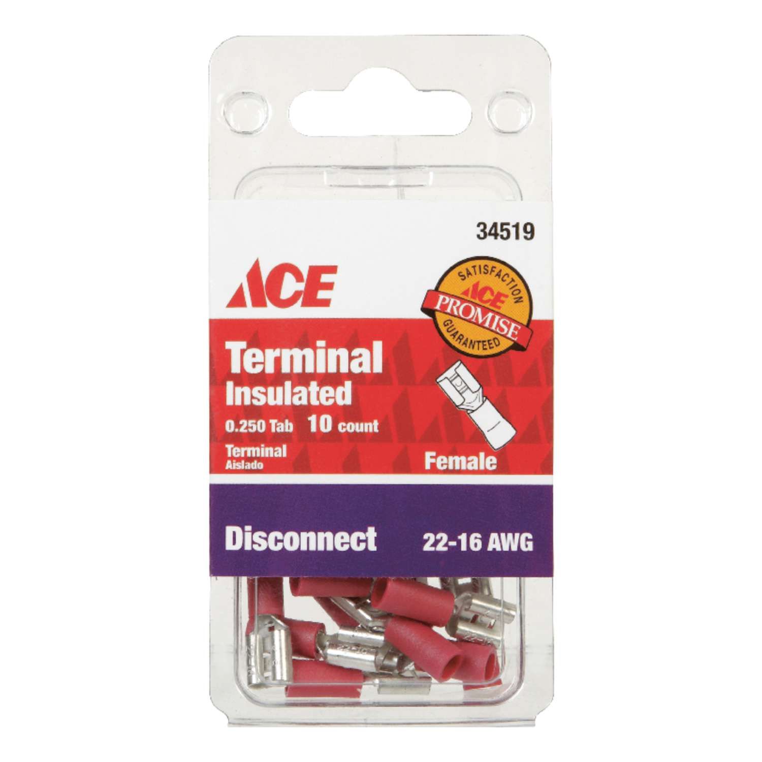 Ace Insulated Wire Female Disconnect Red 10 pk