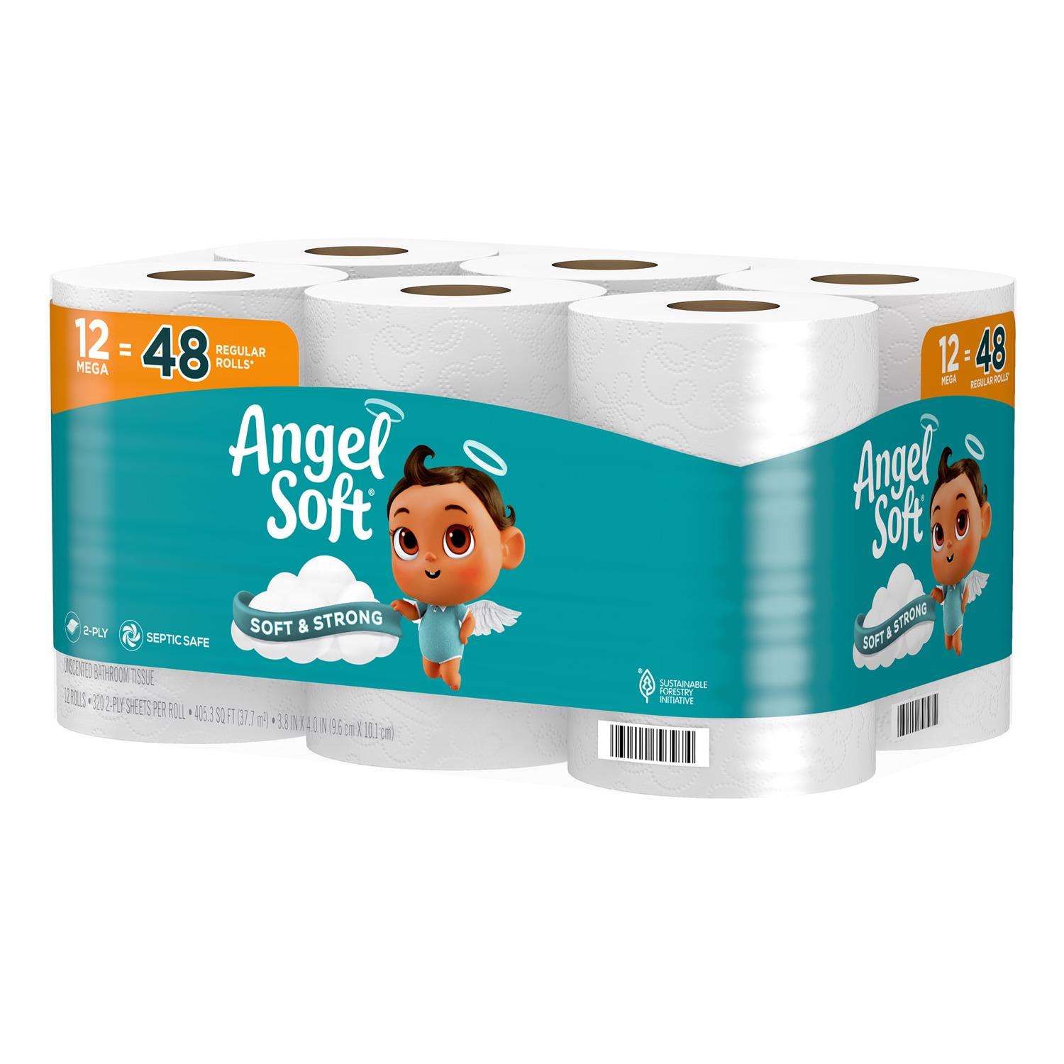 Angel Soft Toilet Paper 12 Rolls 320 sheet 405.33 sq ft