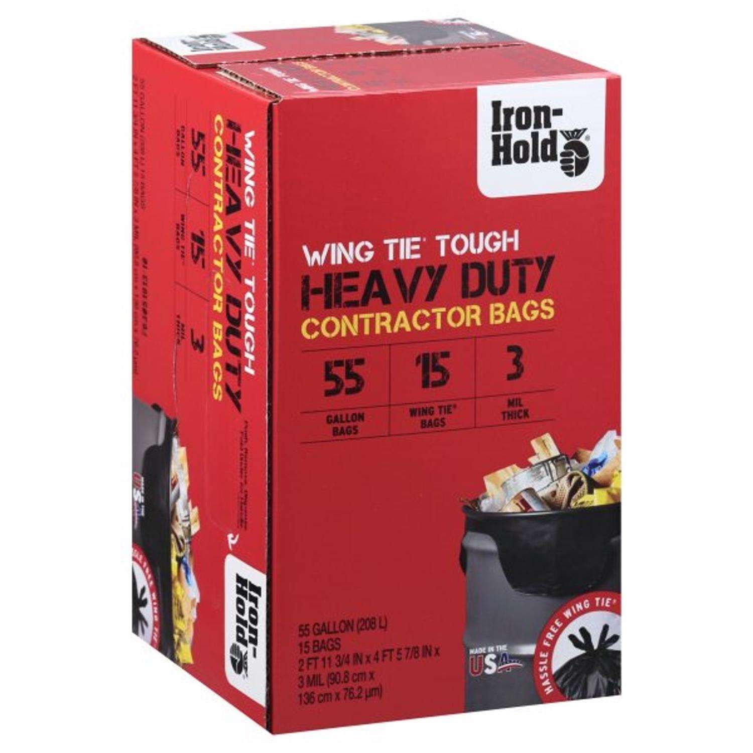 Iron-Hold 55 gal No Scent Contractor Bags Wing Ties 15 pk