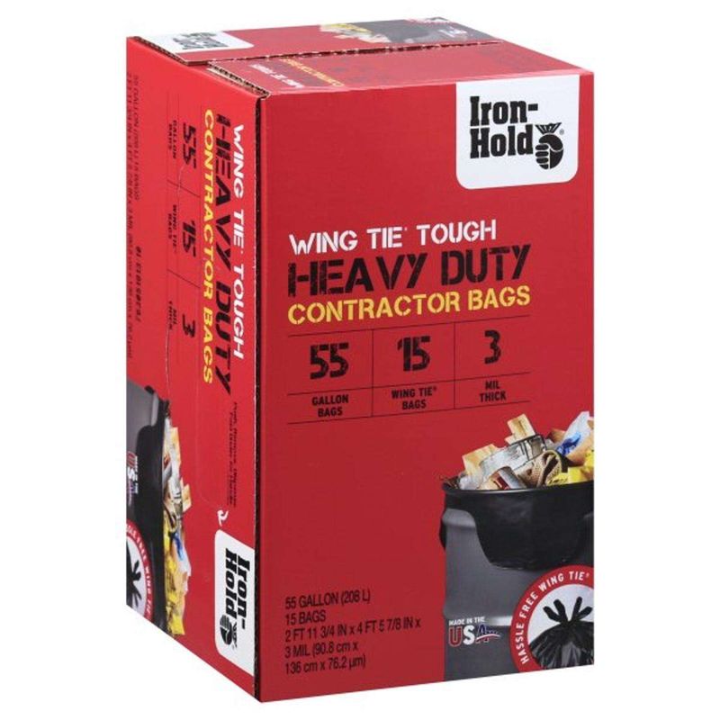 Iron-Hold 55 gal No Scent Contractor Bags Wing Ties 15 pk
