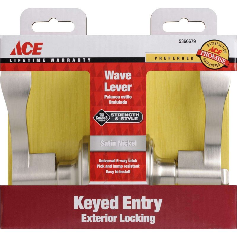 Ace Wave Lever Satin Nickel Entry Door Knob 1-3/4 in.
