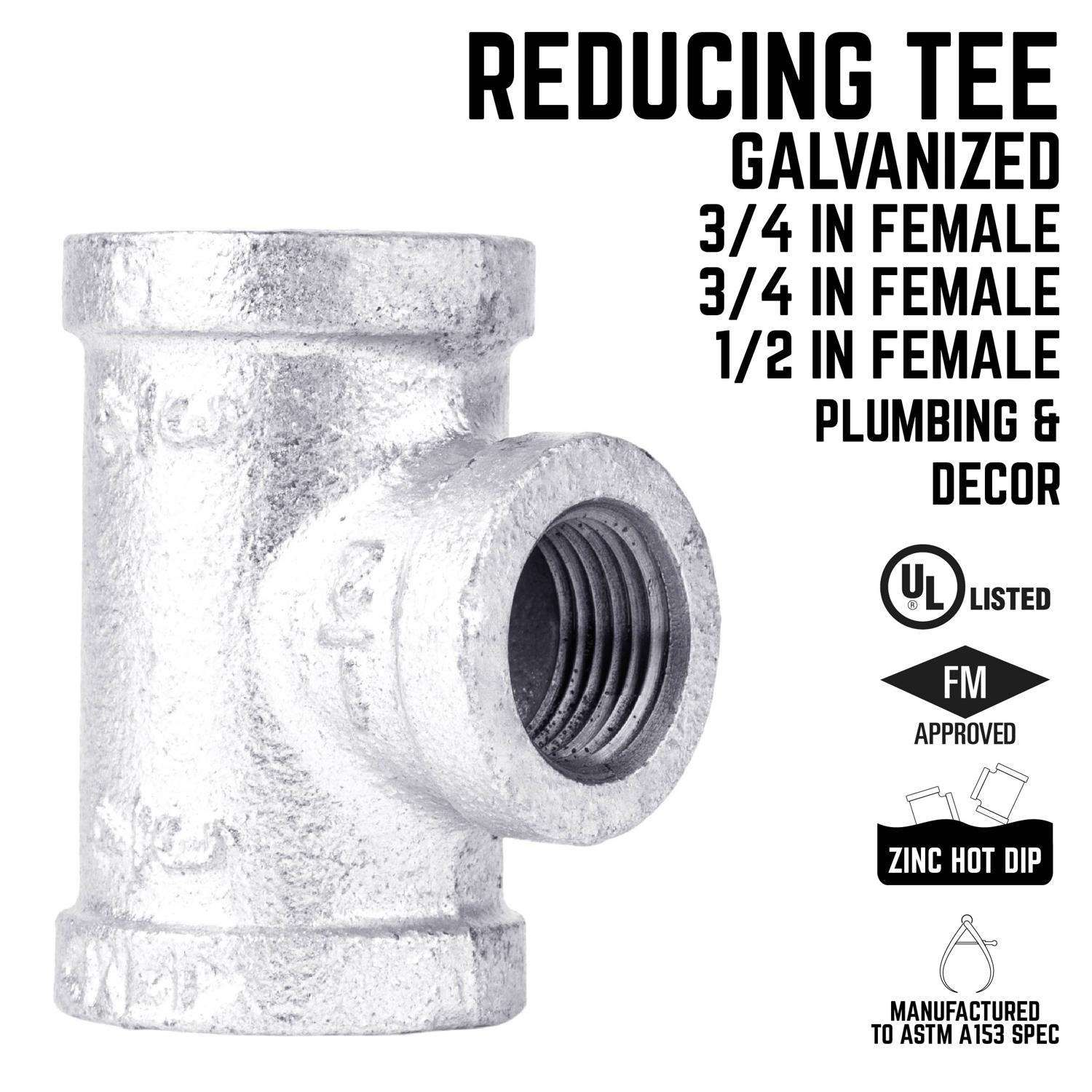 STZ Industries 3/4 in. FIP each X 3/4 in. D FIP 1/2 in. D FIP Galvanized Malleable Iron Tee