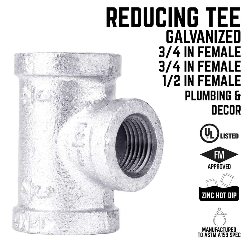 STZ Industries 3/4 in. FIP each X 3/4 in. D FIP 1/2 in. D FIP Galvanized Malleable Iron Tee