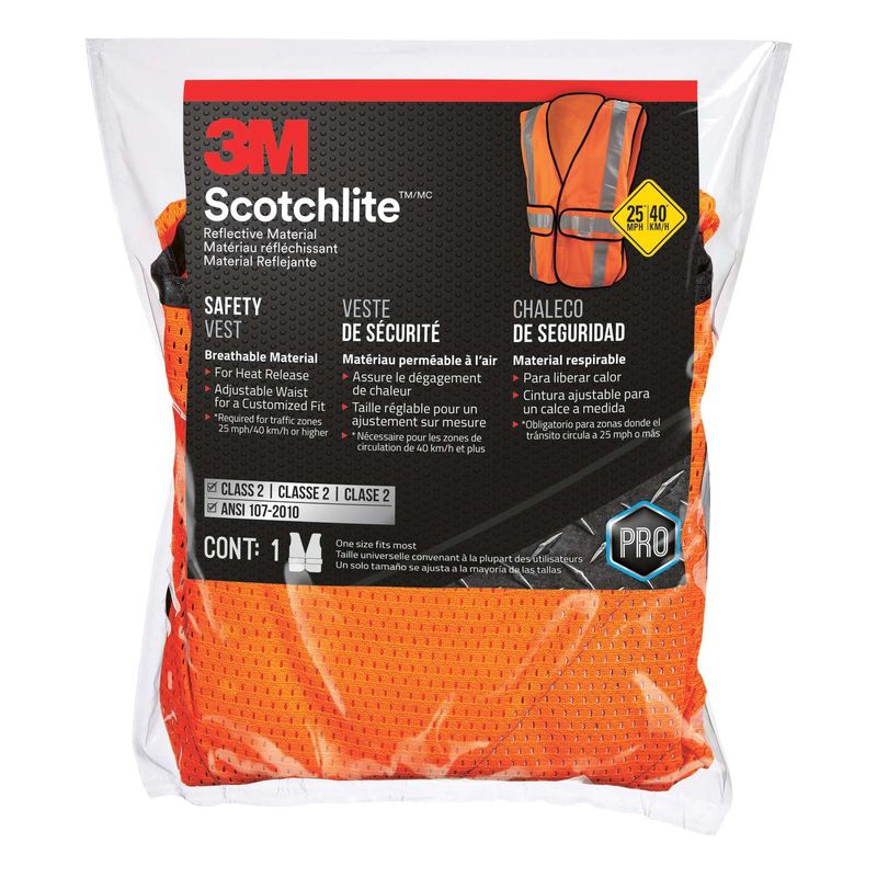 3M Scotchlite Reflective Safety Vest with Reflective Stripe Orange One Size Fits Most