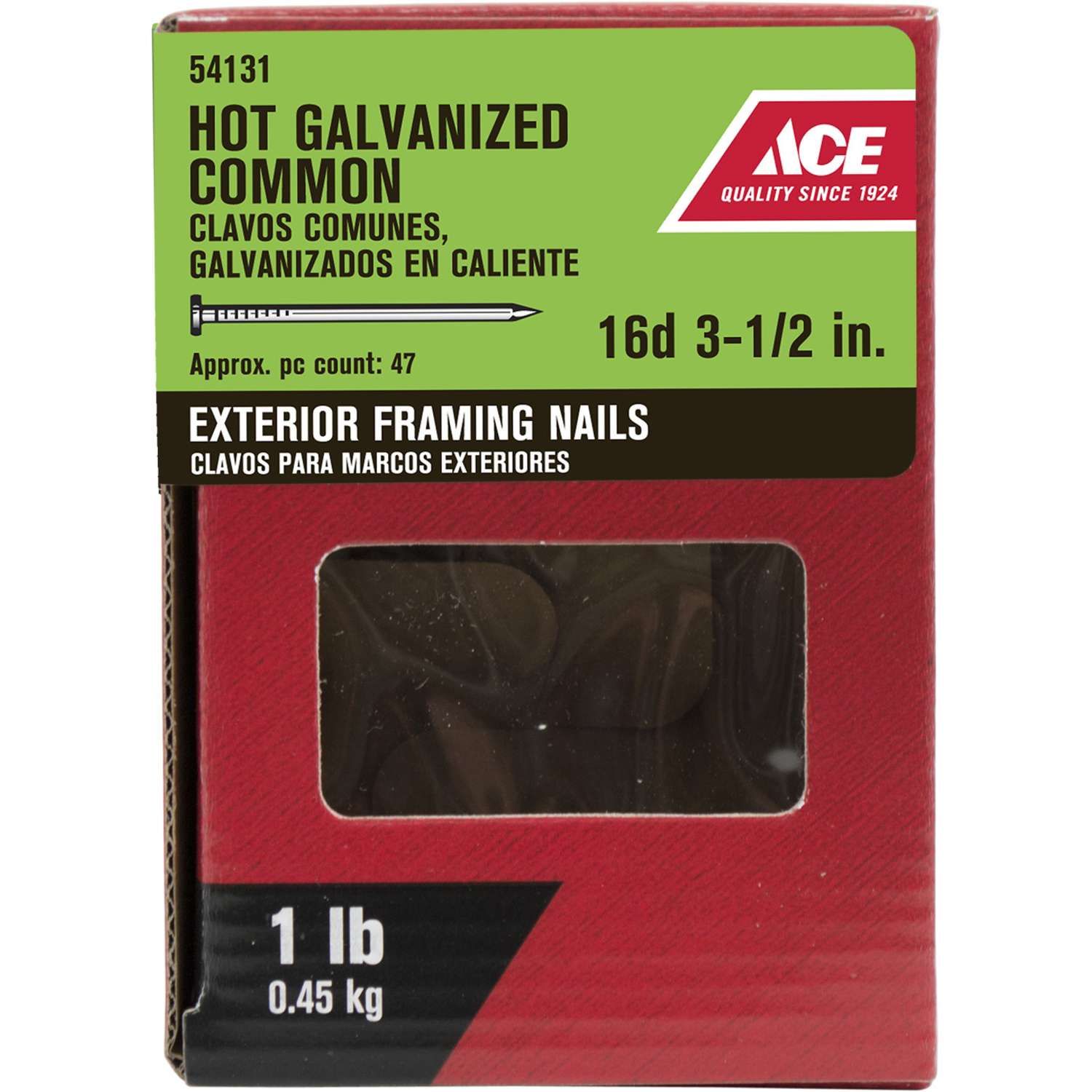 Ace 16D 3-1/2 in. Common Hot-Dipped Galvanized Steel Nail Flat Head 1 lb