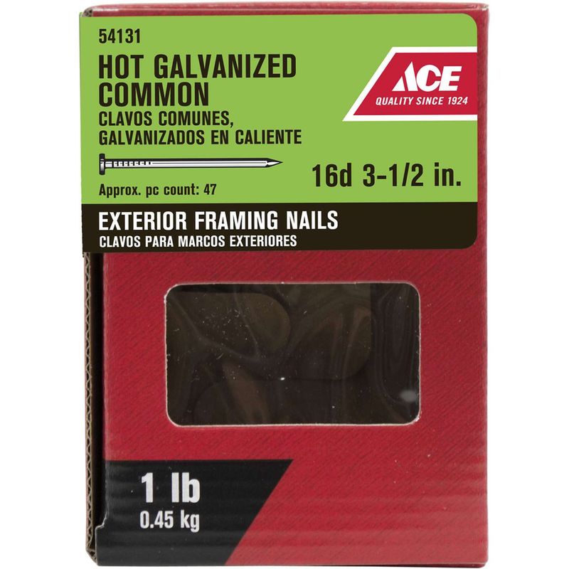 Ace 16D 3-1/2 in. Common Hot-Dipped Galvanized Steel Nail Flat Head 1 lb