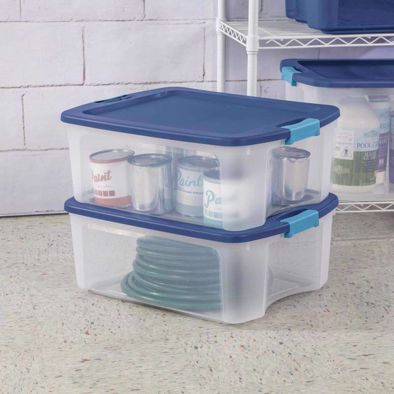 Sterilite 12 gal Blue/Clear Latch Storage Box 9-1/4 in. H X 23-5/8 in. W X 18-5/8 in. D Stackable