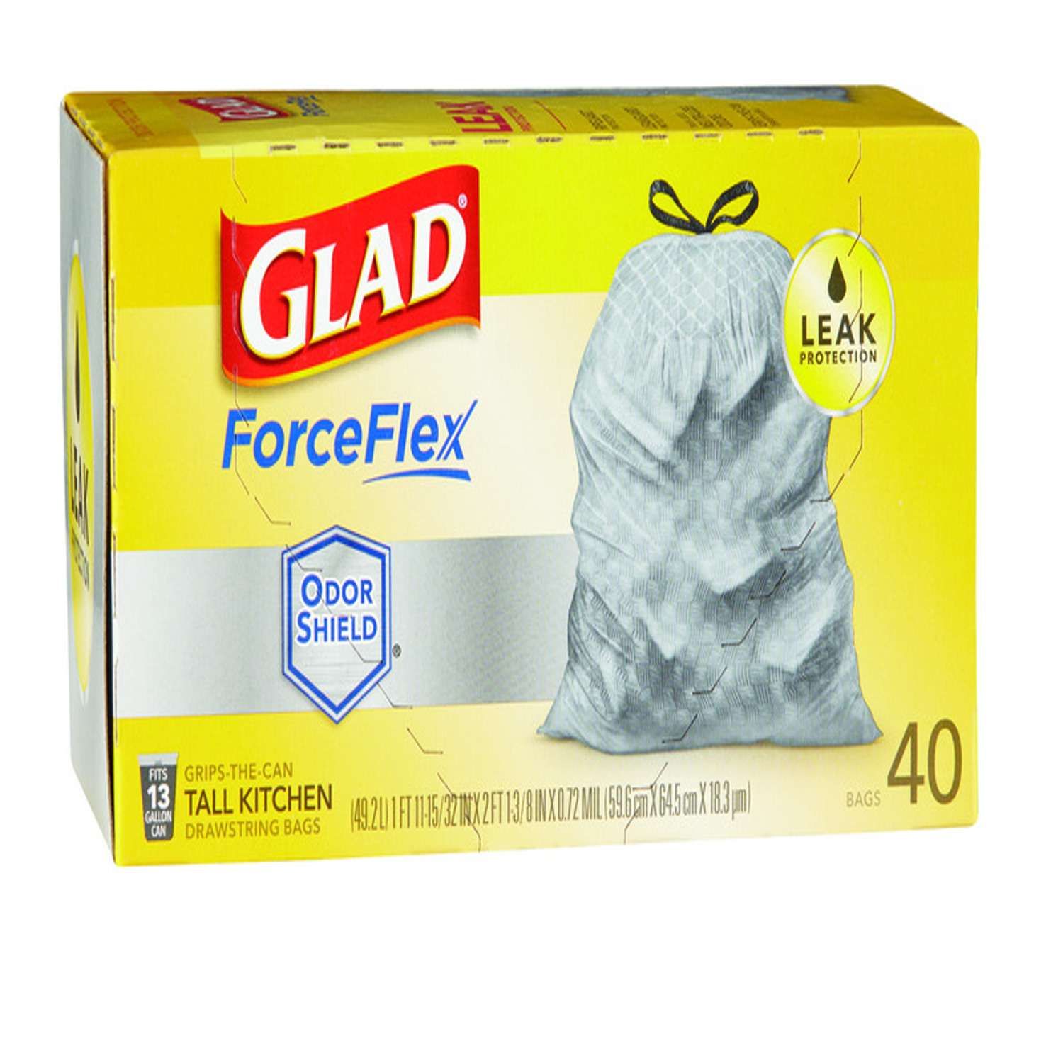 Glad ForceFlex 13 gal No Scent Tall Kitchen Bags Drawstring 40 pk