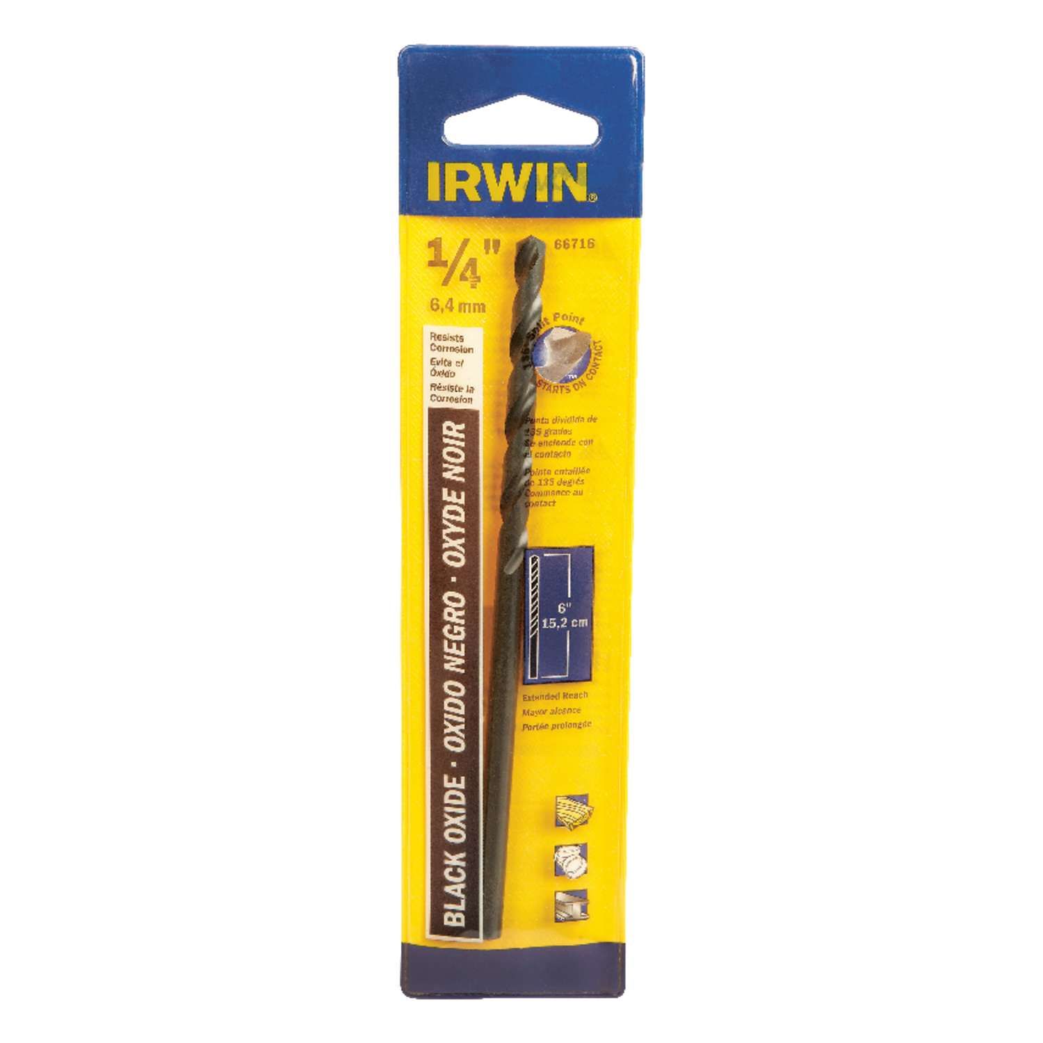 Irwin 1/4 in. X 6 in. L High Speed Steel Split Point Drill Bit Straight Shank 1 pc