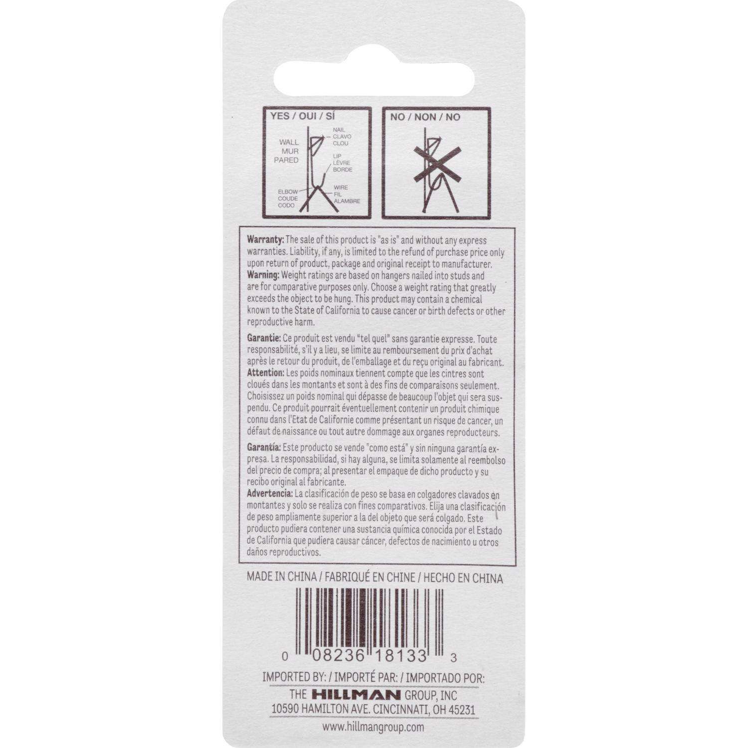 HILLMAN Zinc Silver Conventional Picture Hanger 20 lb 8 pk