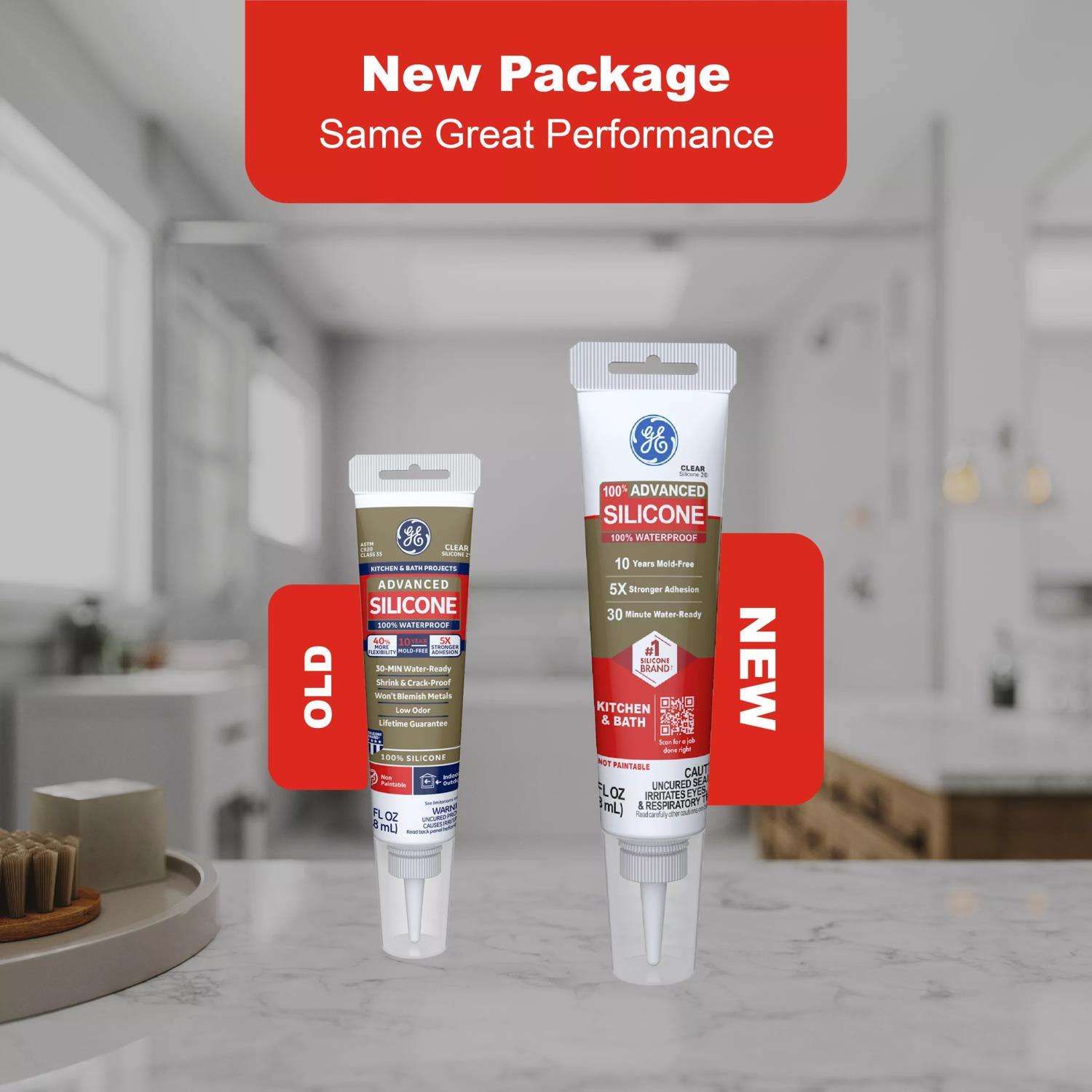 GE Advanced Silicone White Silicone 2 Kitchen and Bath Caulk Sealant 2.8 oz