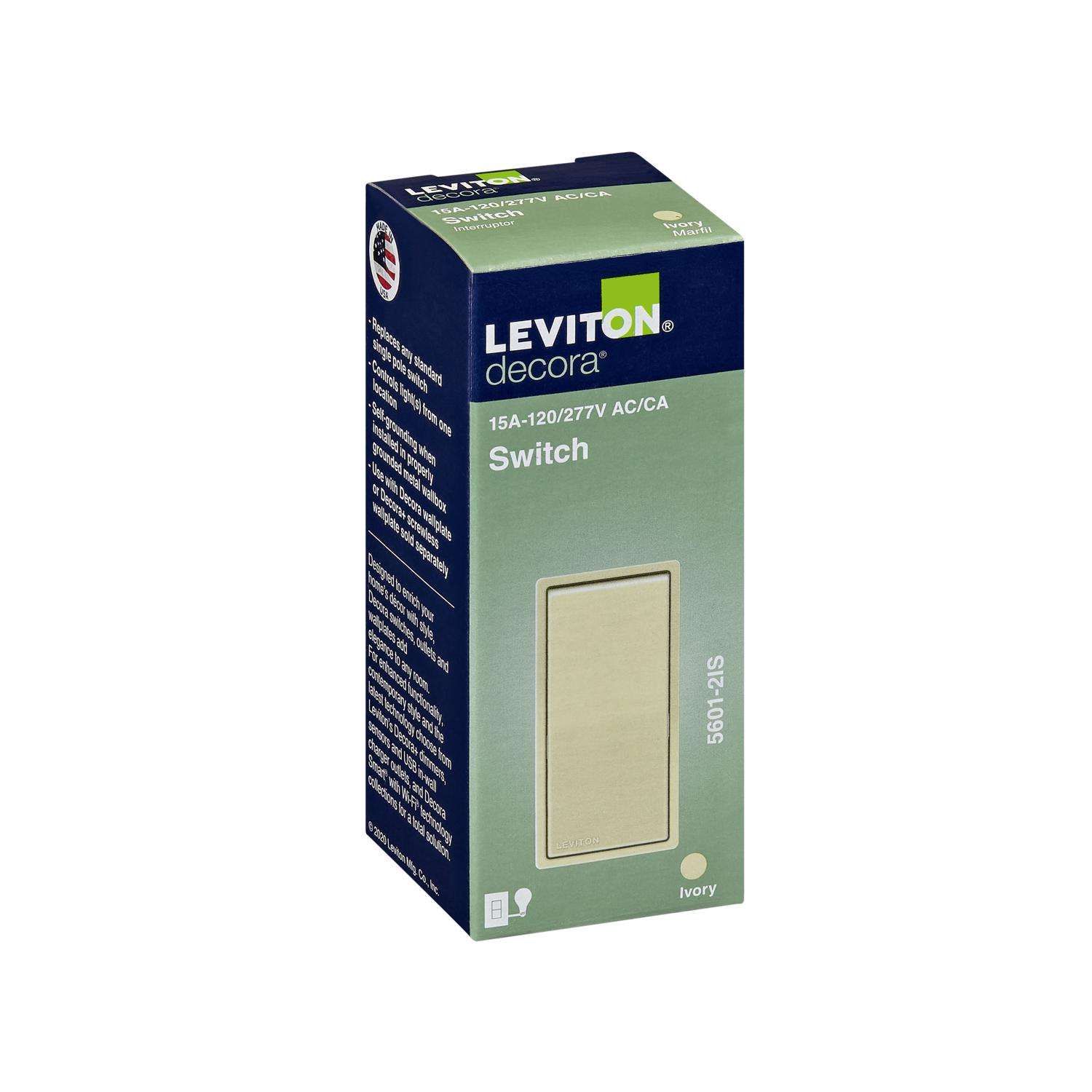 Leviton Decora 15 amps Single Pole Rocker AC Quiet Switch Ivory 1 pk