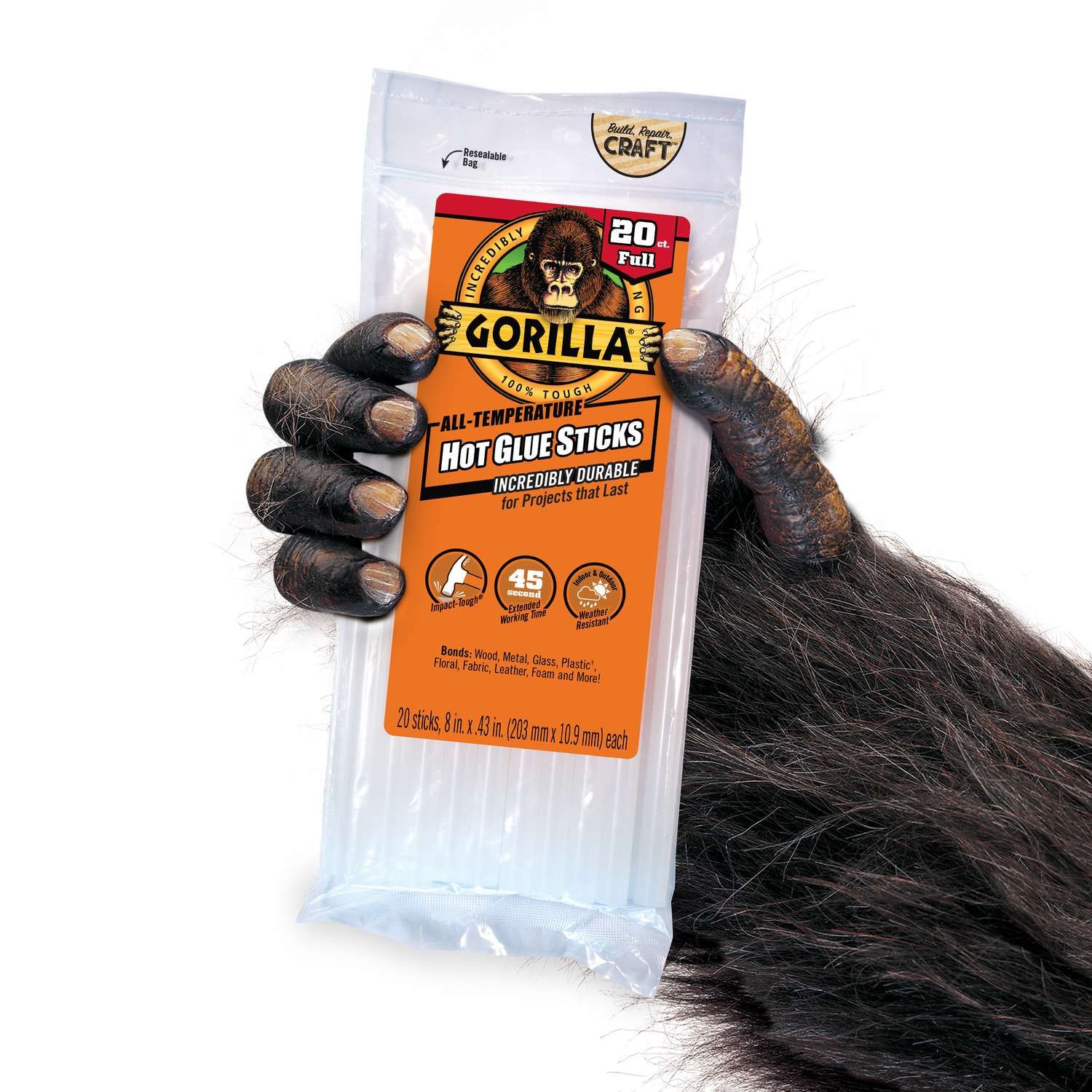 Gorilla High Strength Clear Hot Glue Sticks 20 pc
