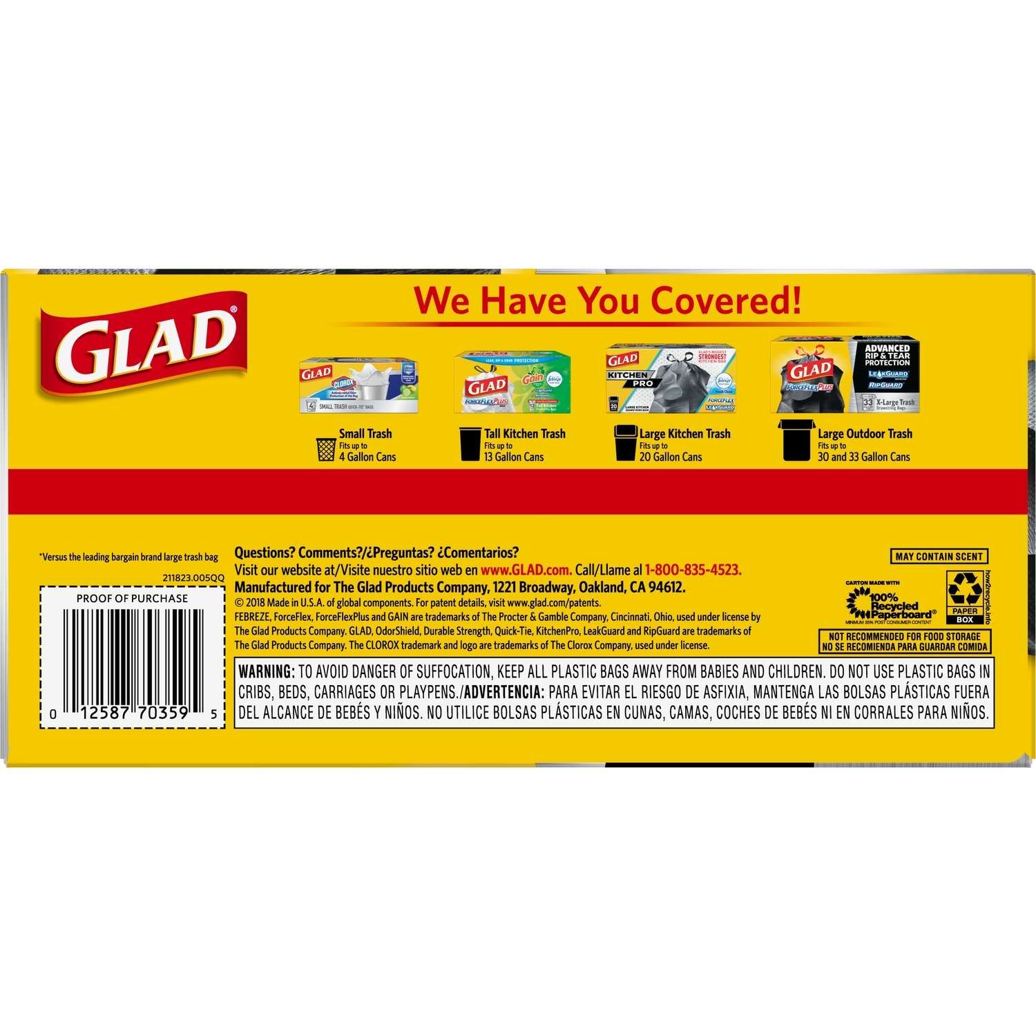 Glad ForceFlex Plus 30 gal No Scent Trash Bags Drawstring 25 pk
