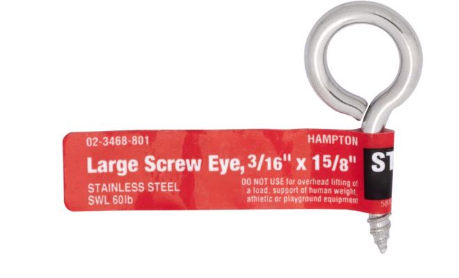 Hampton 3/16 in. D X 1-5/8 in. L Polished Stainless Steel Screw Eye 60 lb. cap. 1 pk