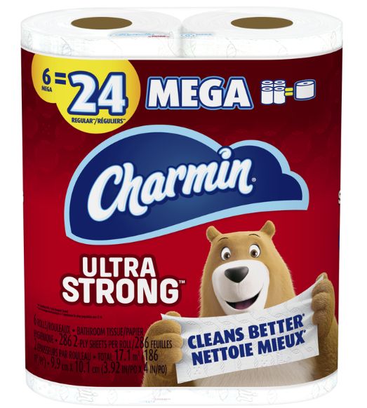 Charmin Ultra Strong Toilet Paper 6 Rolls 286 sheet 186 ft.