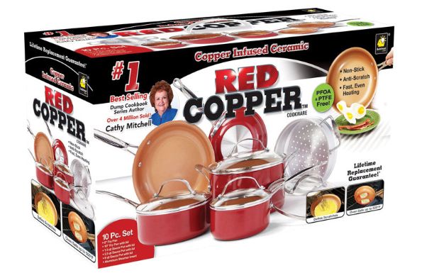 BulbHead Ceramic Copper Cookware Set Red BulbHead Ceramic Copper Cookware Set Red