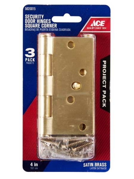 Ace 4 in. L Satin Brass Residential Door Hinge 3 pk