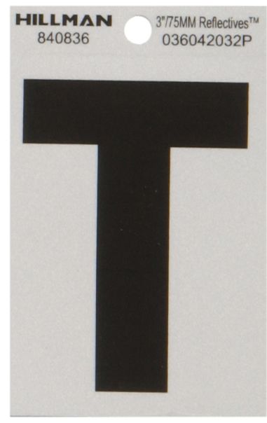 HILLMAN 3 in. Reflective Black Vinyl Self-Adhesive Letter T 1 pc HILLMAN 3 in. Reflective Black Vinyl Self-Adhesive Letter T 1 pc
