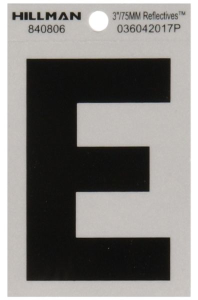 HILLMAN 3 in. Reflective Black Vinyl Self-Adhesive Letter E 1 pc