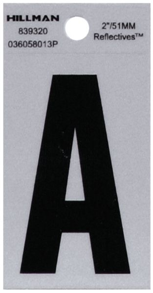 HILLMAN 2 in. Reflective Black Vinyl Self-Adhesive Letter A 1 pc HILLMAN 2 in. Reflective Black Vinyl Self-Adhesive Letter A 1 pc
