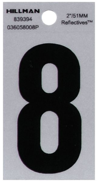 HILLMAN 2 in. Reflective Black Vinyl Self-Adhesive Number 8 1 pc HILLMAN 2 in. Reflective Black Vinyl Self-Adhesive Number 8 1 pc