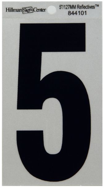 HILLMAN 5 in. Reflective Black Vinyl  Self-Adhesive Number 5 1 pc