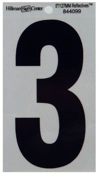 HILLMAN 5 in. Reflective Black Vinyl  Self-Adhesive Number 3 1 pc