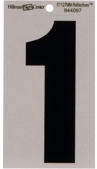 HILLMAN 5 in. Reflective Black Vinyl  Self-Adhesive Number 1 1 pc