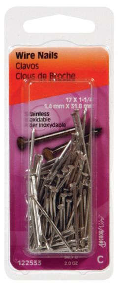HILLMAN 17 Ga. X 1-1/4 in. L Stainless Steel Wire Nails 1 pk 2 oz HILLMAN 17 Ga. X 1-1/4 in. L Stainless Steel Wire Nails 1 pk 2 oz