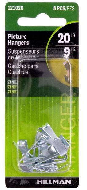 HILLMAN Zinc Silver Conventional Picture Hanger 20 lb 8 pk
