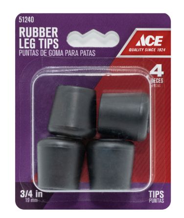 Ace Rubber Leg Tip Black Round 3/4 in. W 4 pk